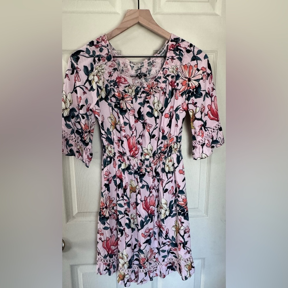 Lulu's Pink and Blue Floral Lace Dress